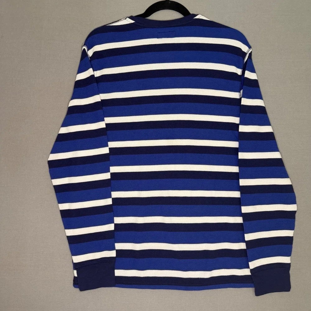 Polo Ralph Lauren Mens Large Blue Striped Waffle Knit Thermal Sleep Shirt L